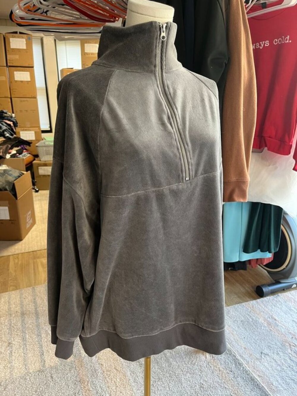 3/$20 Bundle 🌈Wild Fable Gray Velour Quarter Zip Oversized Sweatshirt L - Picture 6 of 12